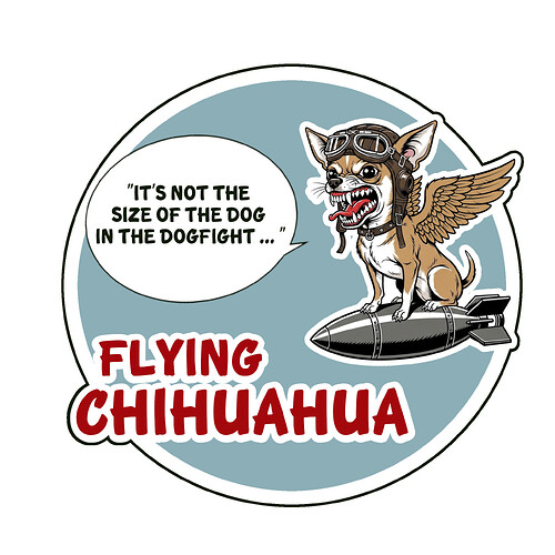 Flying Chihuahua - wings - on a bomb - circle